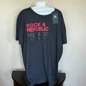 Y2K, Vintage ROCK &REPUBLIC grey T shirt,big print logo,NWT,2XL,moto ,biker,cool